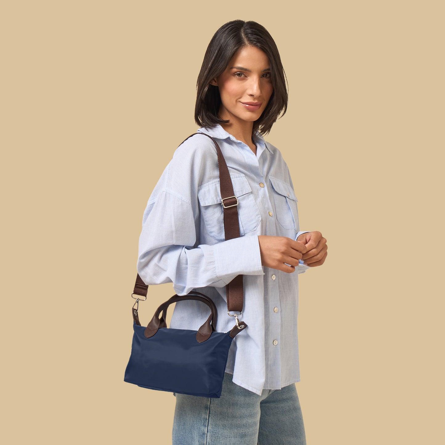 Textured Crossbody Bag with Detachable Strap