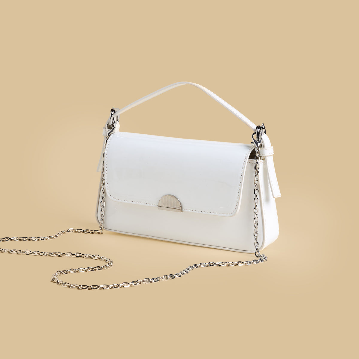 Crossbody Bag with Chain Strap - White
