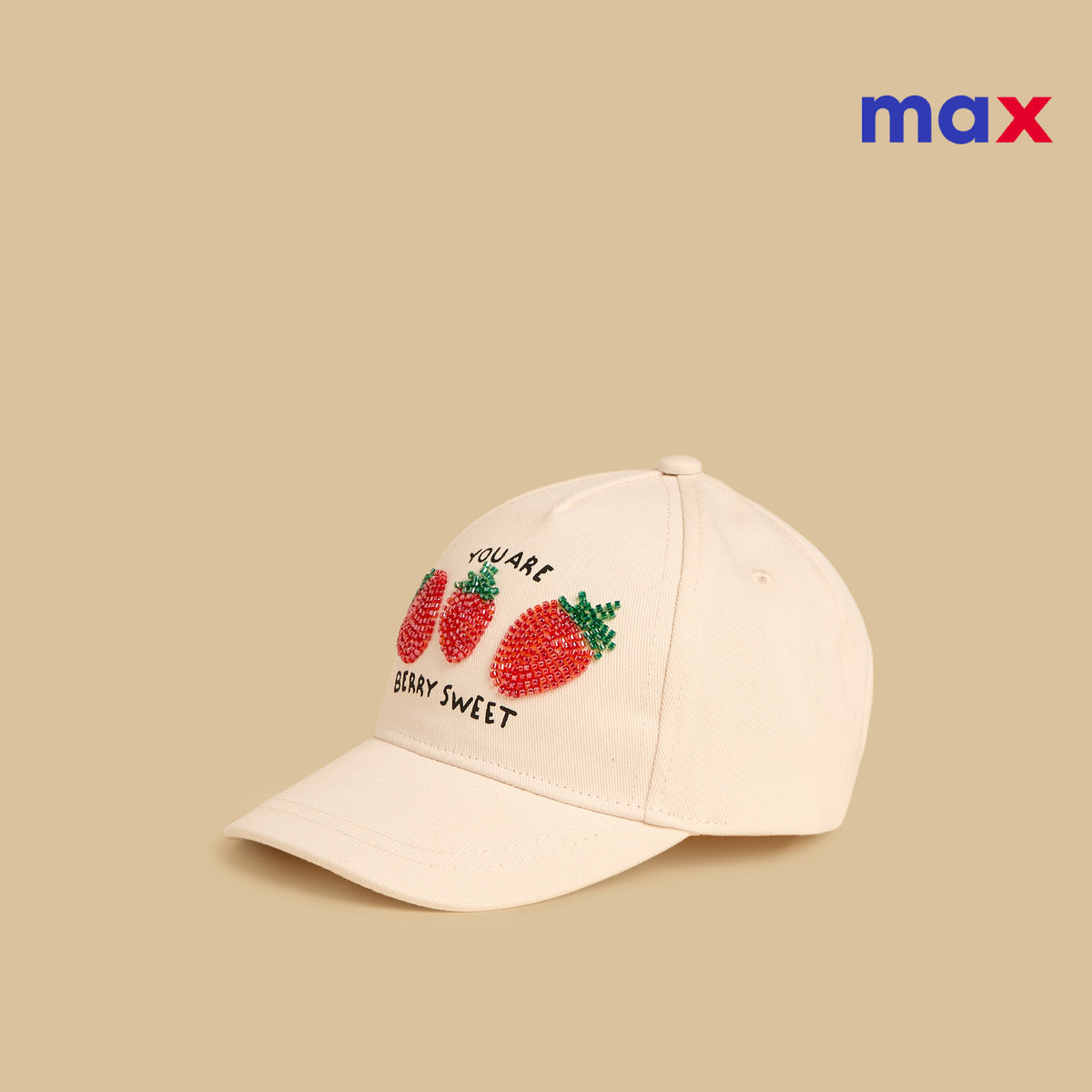 Strawberry Bead Embellished Cap with Hook and Loop Closure