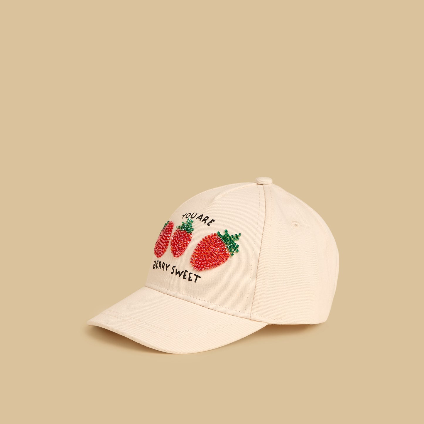 Strawberry Bead Embellished Cap with Hook and Loop Closure