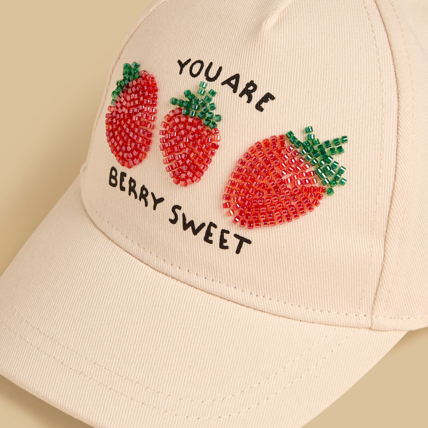 Strawberry Bead Embellished Cap with Hook and Loop Closure