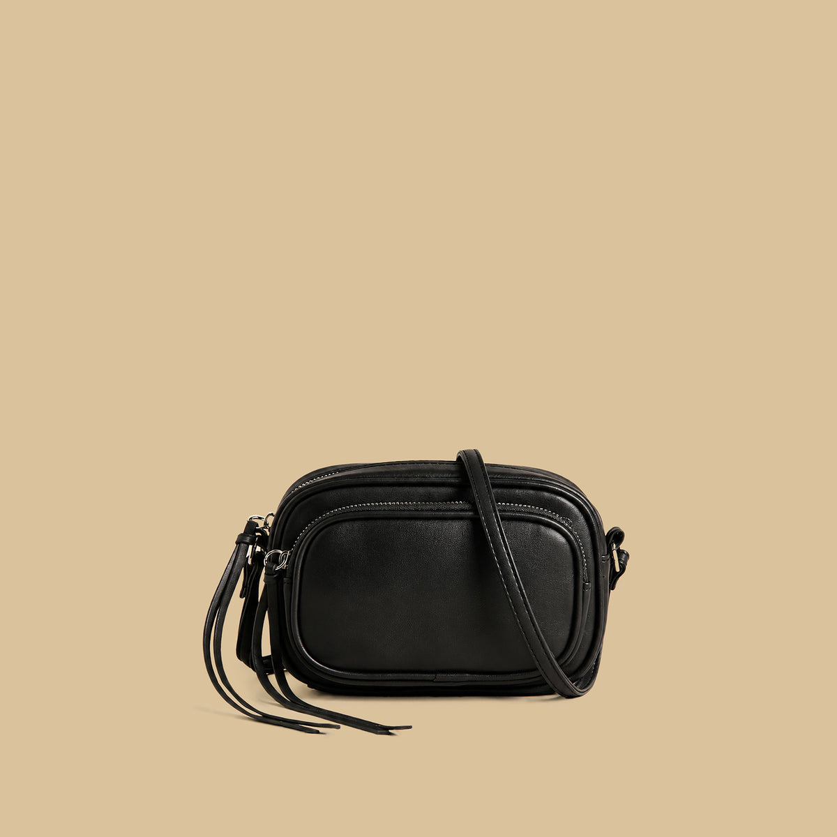 Plain Crossbody Bag with Adjustable Strap - Black