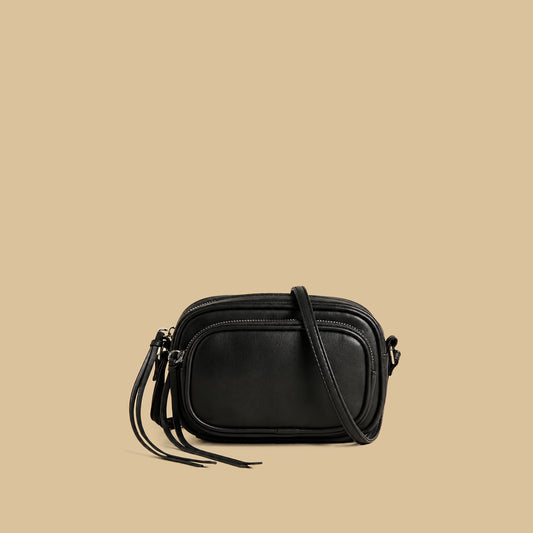 Plain Crossbody Bag with Adjustable Strap - Black