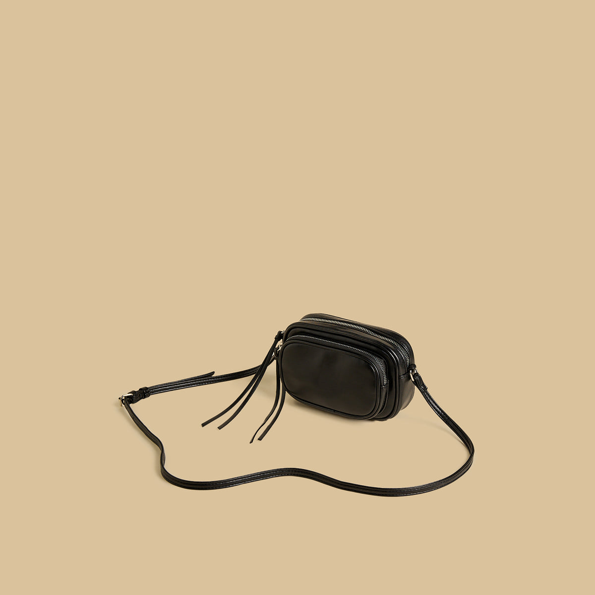 Plain Crossbody Bag with Adjustable Strap - Black