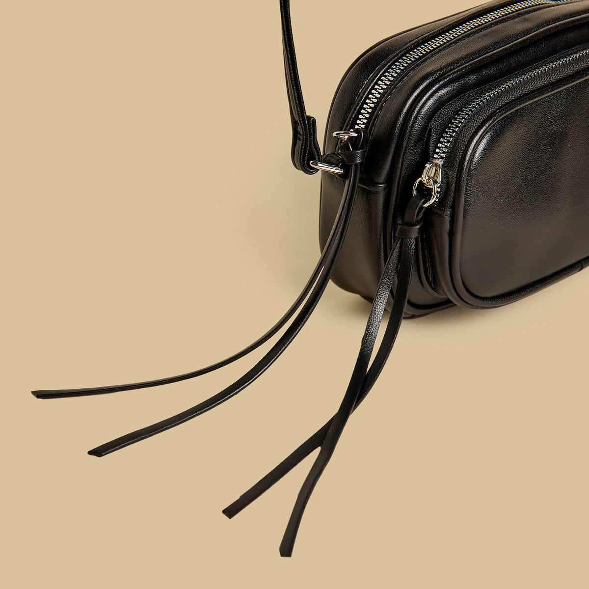 Plain Crossbody Bag with Adjustable Strap - Black