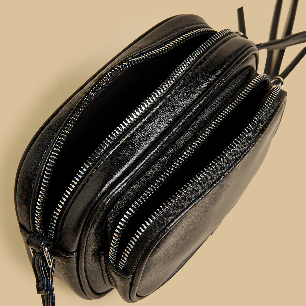 Plain Crossbody Bag with Adjustable Strap - Black
